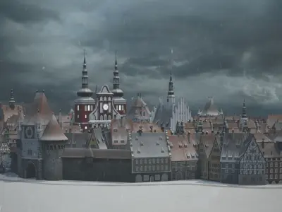 Old European Town Winter Low-poly 3D model