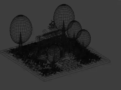 low poly house with trees and grass Low-poly 3D model