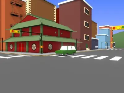 3D low poly Cartoon Town Low-poly 3D model
