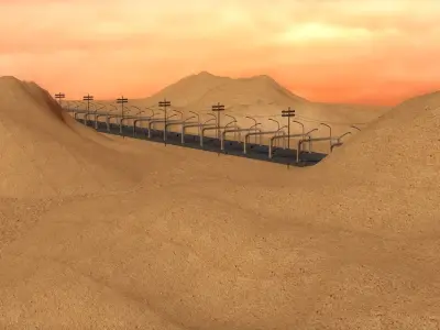 Highway empty train tunnel in desert 3D model