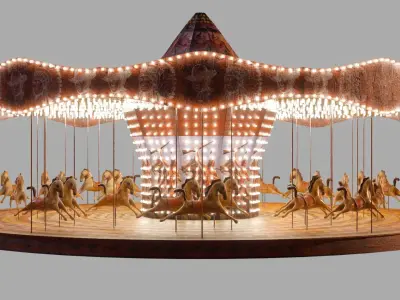 Circus Carousel with Horses Low-poly 3D model