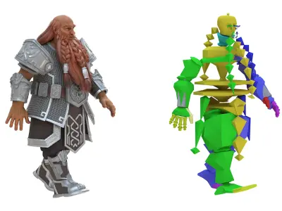  Dwarf Fighter in Chainmail with Hammer Rigged 