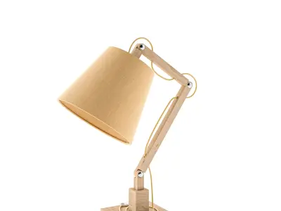 Desk Table Wooden Lamp with Cone Shade 3D model