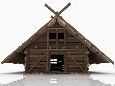 STYLIZED FANTASY MEDIEVAL VIKING WOODEN COTTAGE HOUSE HUT Free low-poly 3D model