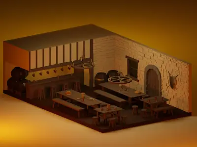 Tavern medieval Low-poly 3D model