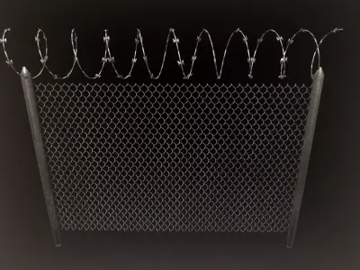 Barbed wire fence PBR Low-poly 3D model