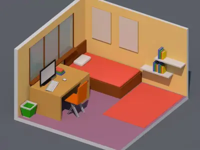 Isometric Low Poly Room Free low-poly 3D model