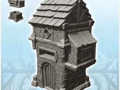 Tower with dried mud walls and side oriel 10 - Medieval Gothic F 3D print model