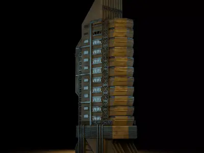 DYSTOPIAN BRUTALIST BUILDING SCIFI 01 Low-poly 3D model