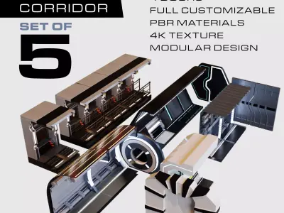 Sci Fi Corridor Set Of Five 3D model