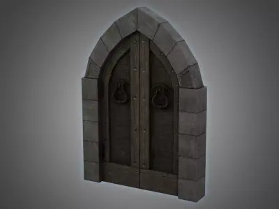 Medieval Door Arched Double Tear Handles 3D Model Low-poly 3D model