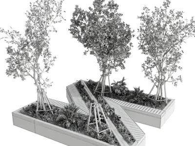Urban Environment - Urban Furniture - Green Benches With 52 3D model