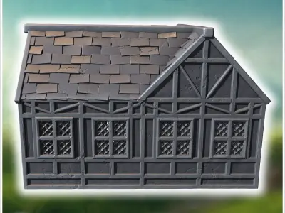 Medieval-style house with a wooden door lattice windows and a da 3D print model