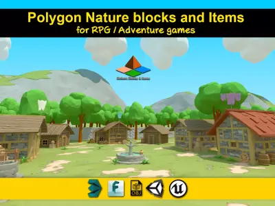 polygon nature blocks and items for RPG Adventure games  Low-poly 3D model