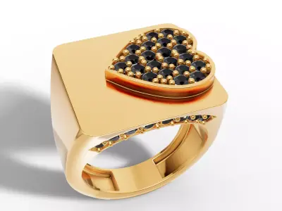 Gold Heart Gemstone Halo Ring CAD 3D print model