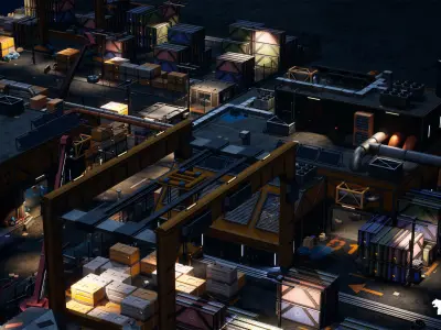 Cyberpunk Port City Environment Low-poly 3D model