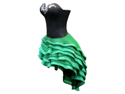 Bustier Ruffled Flamenco Spanish Skirt Dress Low-poly 3D model