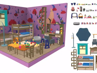 Isometric cartoon children room 02 3D model