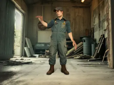 Biofuel Mechanic Survivor in Heavy Work Jumpsuit Low-poly 3D model