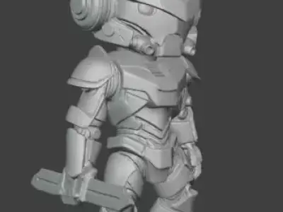 Chibi Mecha Warrior Duo 3D Printable Sci Fi Robot Figurines 3D print model