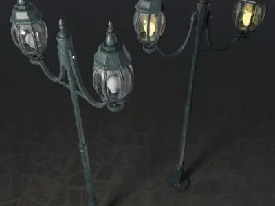 Rounded Street Lamp with double stand 3D model