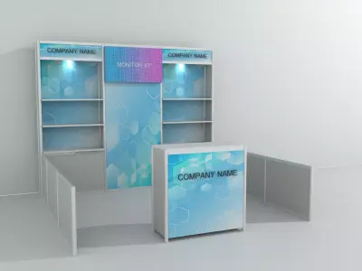 Standard Display Sales Booth - Low Side Partition - R8 3 x 3 m Low-poly 3D model