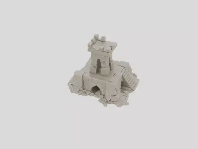 Fantasy Stone Watchtower Base Ruin for 3D print Low-poly 3D model