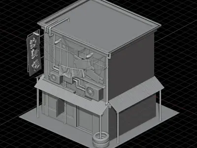 Tatoo Shop in Chinatown Low-poly 3D model