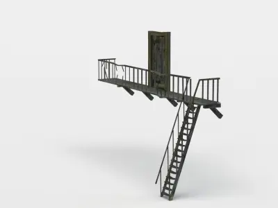 Veranda ladder with door Low-poly 3D model