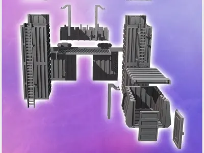 Post-apocalyptic entrance gate with observation posts and double 3D print model