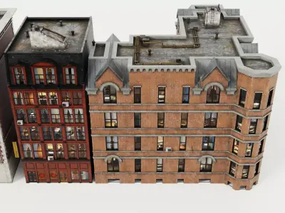 Retro apartment and multi-story building model pack Low-poly 3D model