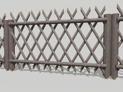 Modular Wooden Fence 3  Low-poly 3D model