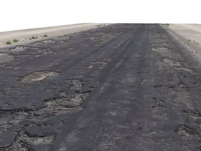 Damaged asphalt road Low-poly 3D model