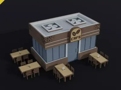 Cartoon coffee shop Polygonal Style Low-poly 3D model