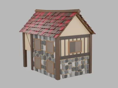 Lowpoly medieval tavern building Free 3D model