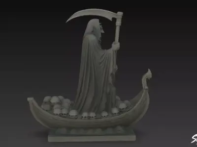 Death Reaper Statue Ferryman Pose Low-poly 3D model