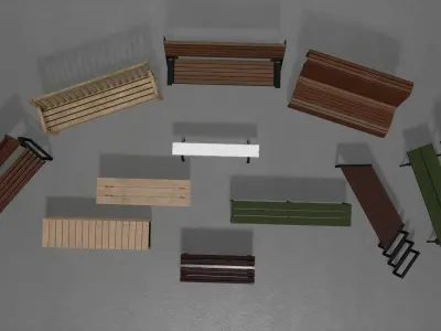 CITY Street Bench Wood SoftField Low-poly 3D model
