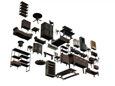 Vintage And Classic Furniture 3D Model Pack Low Poly Game Ready Low-poly 3D model