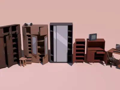 Furniture and household appliances - low-poly Low-poly 3D model