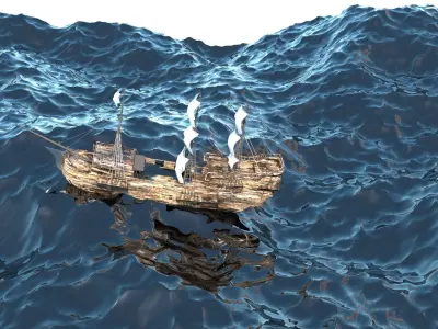 Sailboat Galleon Is Swimming In The Ocean 3D model