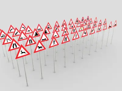 Czech Warning Traffic Signs Low-poly 3D model