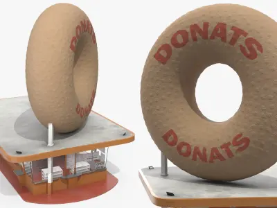  Giant Donut Sign Bakery Building 