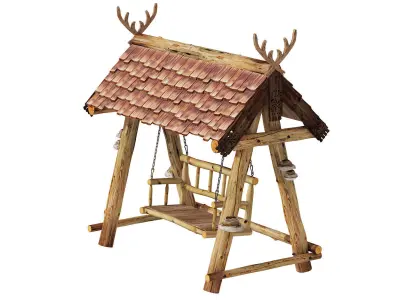 Garden Wooden Ethnic Swing 3D model