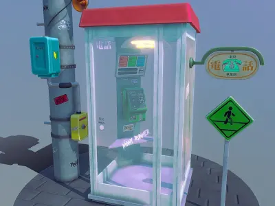 Japanese Payphone Low-poly 3D model