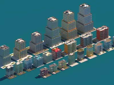 Cartoon Apartment Buildings Package Low-poly 3D model