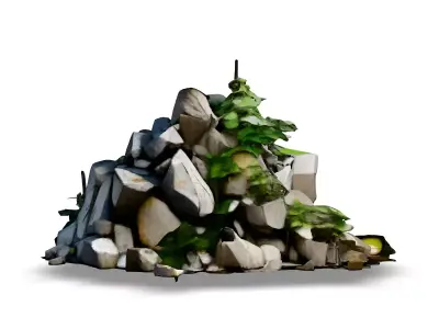 Realistic Rock Pile with Vegetation Low-poly 3D model