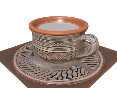 Ornate Ceramic Coffee Cup and Saucer Low-poly 3D model
