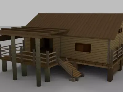 Wooden House With External Area Low-poly 3D model