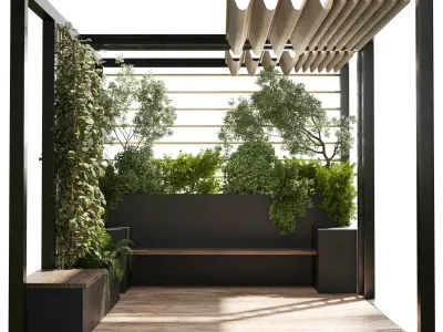 Landscape Furniture with Pergola and Roof garden 03 3D model