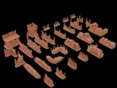 Modular Village Barricades Pack Tabletop Terrain 28 MM 3D print model
